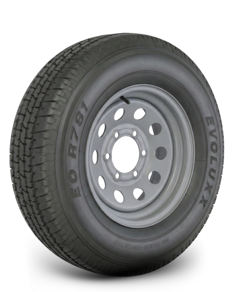 ST225/75R15 10-Ply Trailer Tire on 15" 6-5.5 Silver Modular Wheel