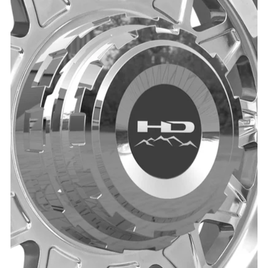 Chrome finished HD hub centric center cap with polished concentric rings