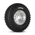 Tensor Desert Series DS 33x10-14 UTV tire with aggressive tread on silver alloy wheel