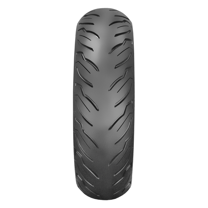 Close-up of Dunlop AE2 tire V-shaped groove tread texture
