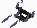 KFI Pro 2.0 Swift-Latch plow mount exploded view showing black square tube bracket and hardware for Polaris Ranger XD