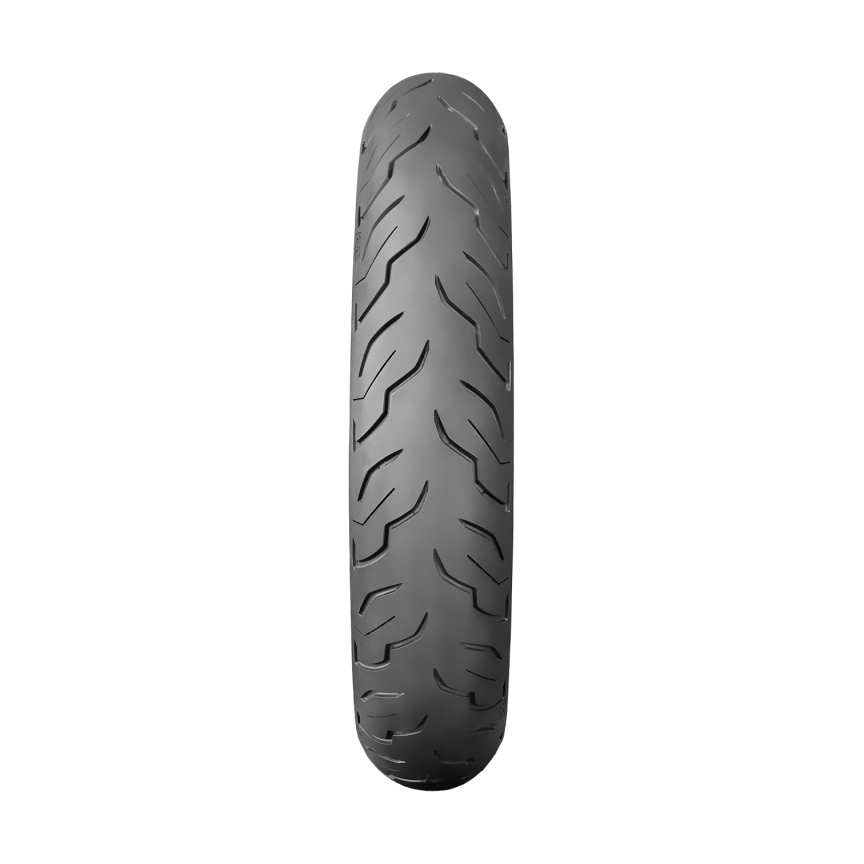 Close-up of Dunlop AE2 asymmetric wavy tread blocks for wet-weather grip