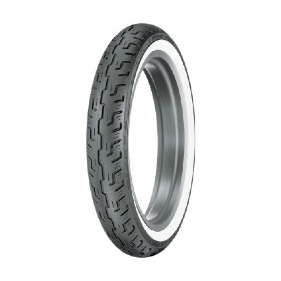 Dunlop D401 wide whitewall front cruiser tire with geometric tread pattern