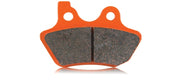 Single orange EBC brake pad with two-segment granular friction material and symmetrical curved backing