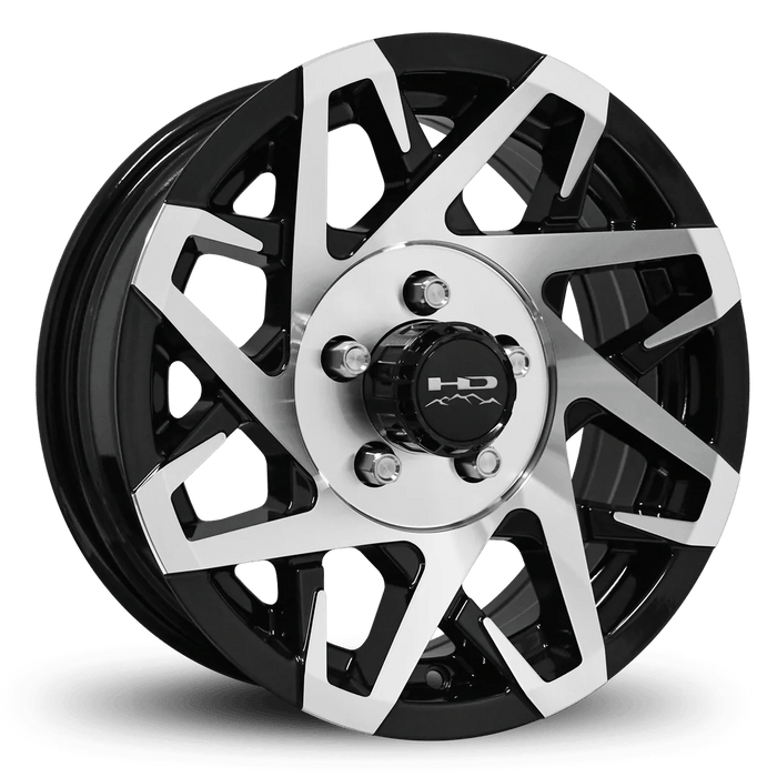 HPD 14" Trailer Wheel 14x5.5 5-4.5 Gloss Black Machined Face Canyon Trailer Wheel