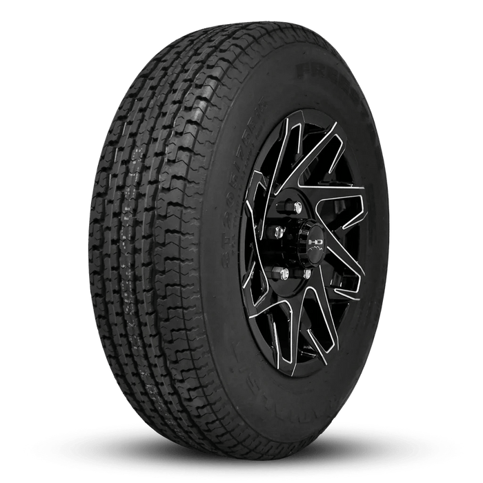 HPD 15" Trailer Assembly 205/75R15 8-Ply Trailer Tire on 15" 5-4.5 Gloss Black Milled Edge Canyon Wheel