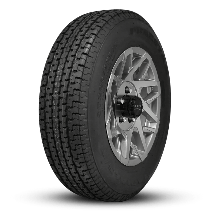 HPD 15" Trailer Assembly 225/75R15 10-Ply Trailer Tire on 15" 6-5.5 Gloss Silver Machined Face Canyon Wheel