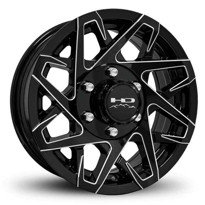 HPD 15" Trailer Wheel 15x6 6-5.5 Gloss Black Milled Edges Canyon Trailer Wheel