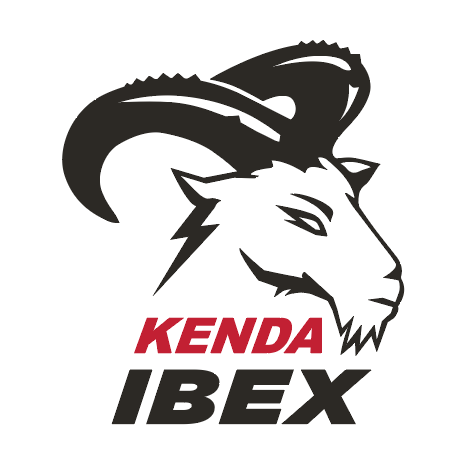 Kenda IBEX ram logo graphic in red black and white