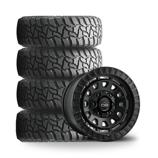 Overland Sector 17" Wheel & Tire Package Set of 4 17" 6x139.7 / 6x135 OS Venture Satin Black Wheels with LT285/70R17 Celimo M/T Tires