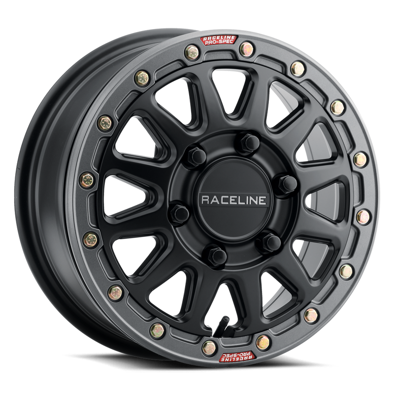 17x7 4x137 +25 Raceline Alpha Black w/ Gunmetal Ring