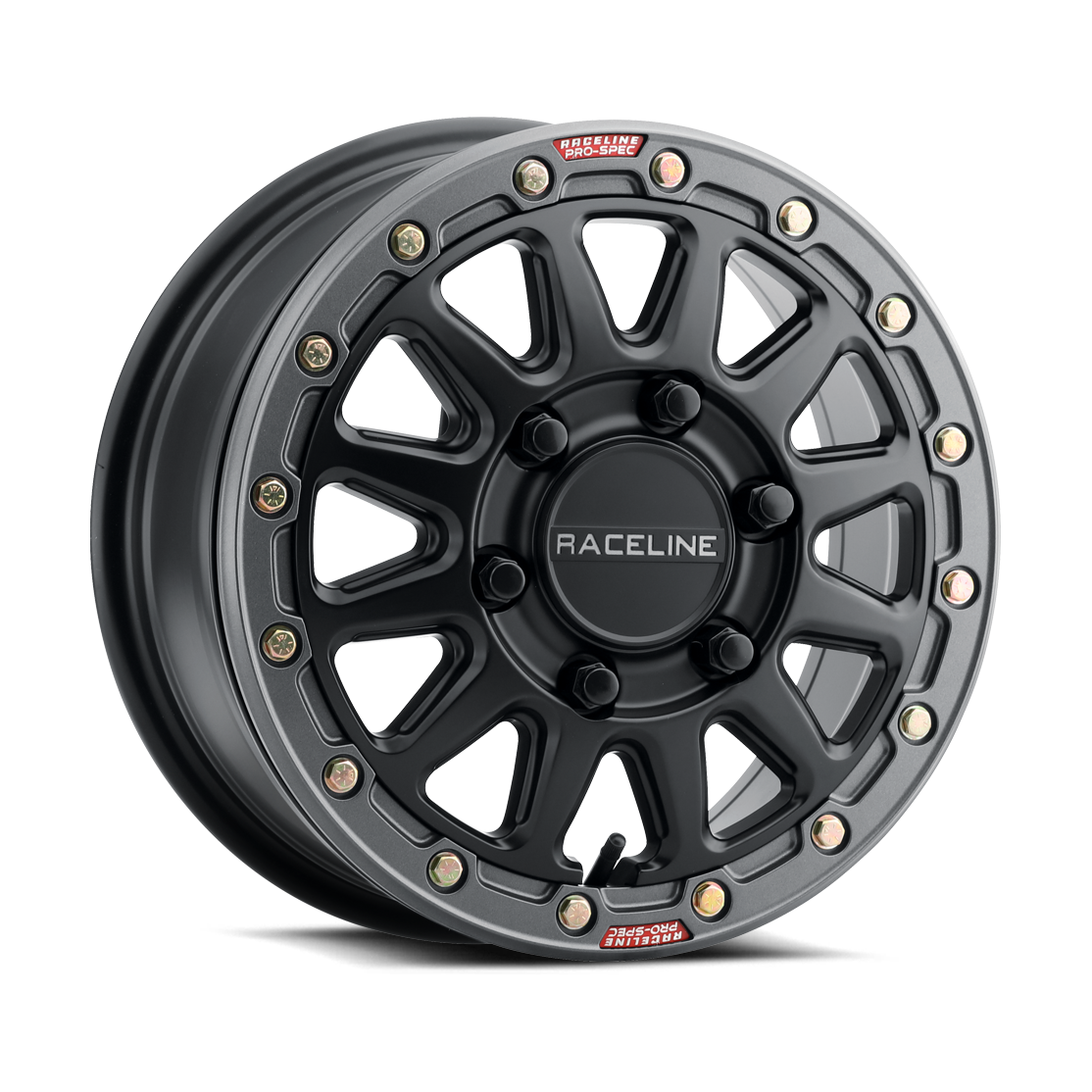 Raceline Alpha 15x10 ATV wheel black with gunmetal ring