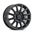 Side view of Raceline Alpha 15-inch UTV wheel showing matte satin black finish and lug nuts