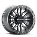 Pair of Raceline Ryno ATV wheels showing angular spokes