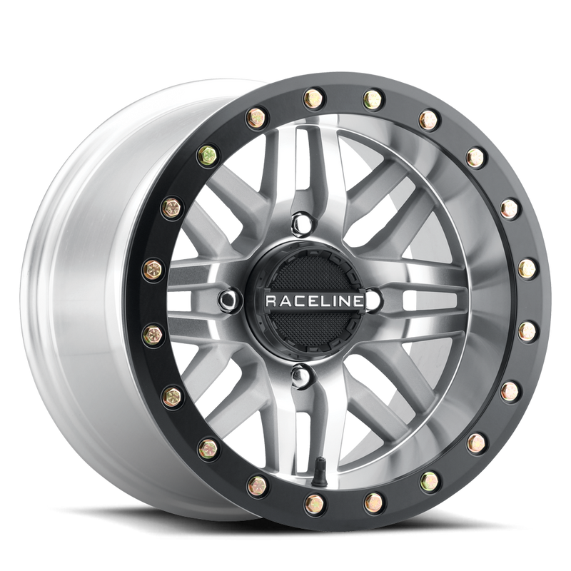 15x7 4x156 +10mm Raceline BL Ryno Black Machined w/ Black Ring