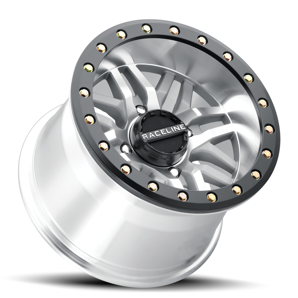 Raceline Ryno 14x7 4x156 +10mm Black Machined w/ Black Ring Beadlock