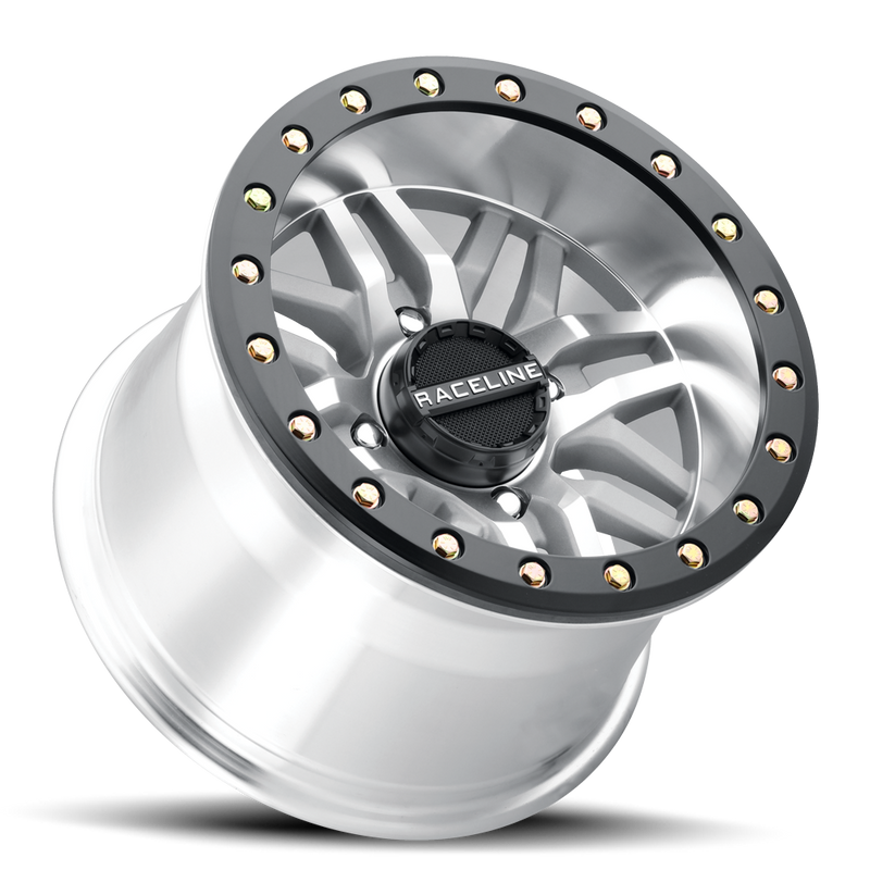 15x7 4x137 +10mm Raceline BL Ryno Black Machined w/ Black Ring