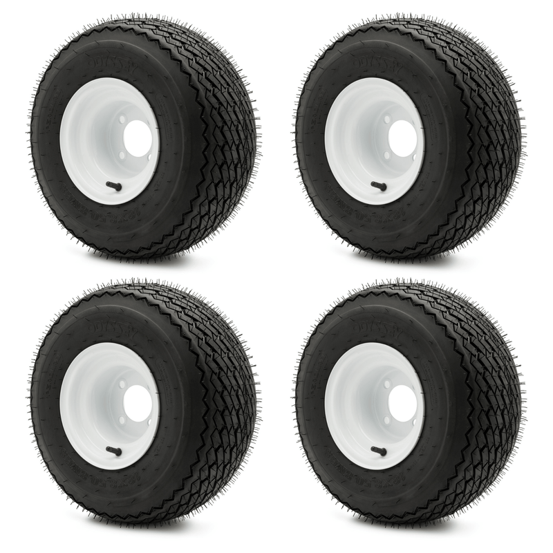 Set of 4 18x8.50 - 8 Golf Cart Tires on 8" 4 - 4 White Steel Wheels - Tires Fast