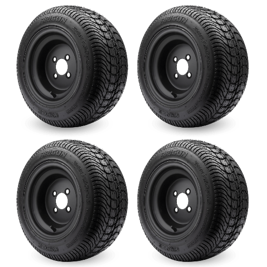 Set of 4 205/50 - 10 Golf Cart Tires on 10" 4 - 4 Black Steel Wheels - Tires Fast