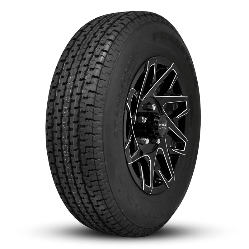 ST205/75R14 8 - Ply Trailer Tire on 14" 5 - 4.5 Gloss Black Milled Edge Canyon Wheel - Tires Fast