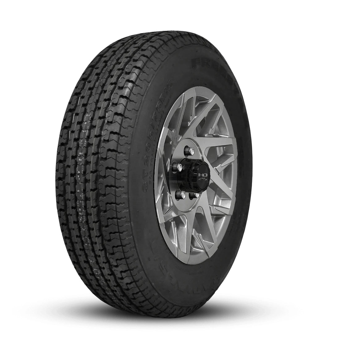ST205/75R14 8 - Ply Trailer Tire on 14" 5 - 4.5 Gloss Silver Machined Face Canyon Wheel - Tires Fast